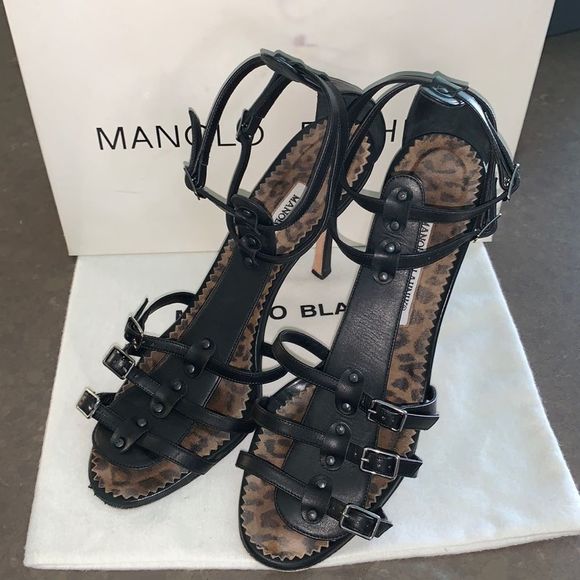 Manolo Blahnik Shoes - MANOLO Blahnik Black calf leather 4 1/4” heels. Sexy Gladiator.